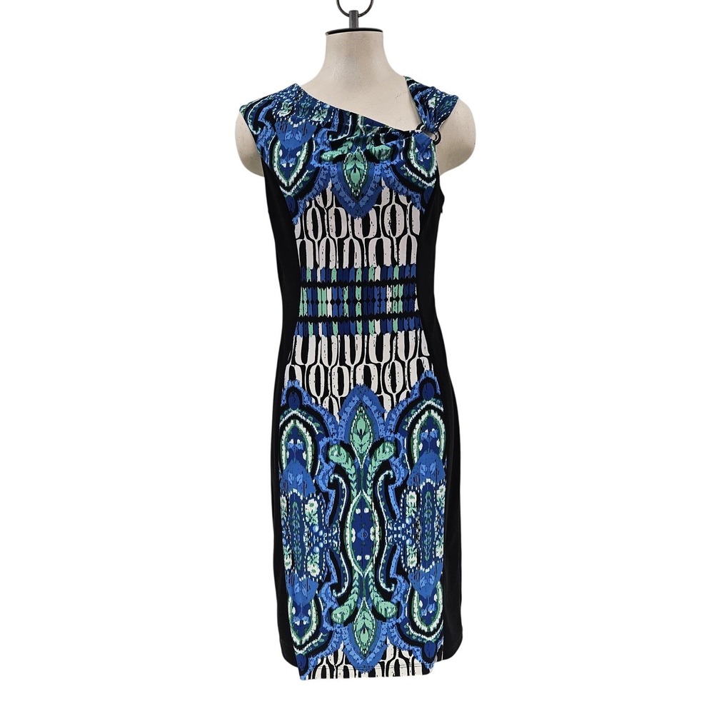 Joseph Ribkoff Dress Womens 10 Sheath Geometric Asymmetrical Career Cocktail Par